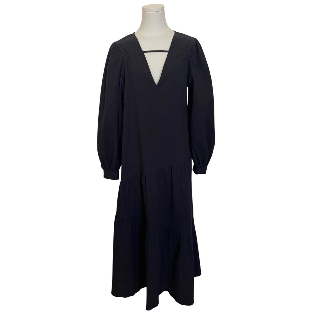 Maxi Tiered Long Sleeve Black 98 Cotton Dress Gauzy Witchy Lagenlook Whimsigoth